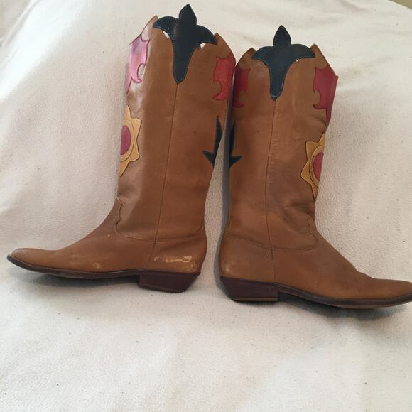 VTG 7 Abstrax Leather Western Boots 1980's Music Festival Season UNIQUE BOHO - Picture 3 of 9